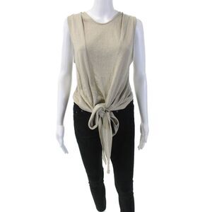 Night Cap Women's Round Neck Sleeveless Tie Front Tank Top Beige Size 2